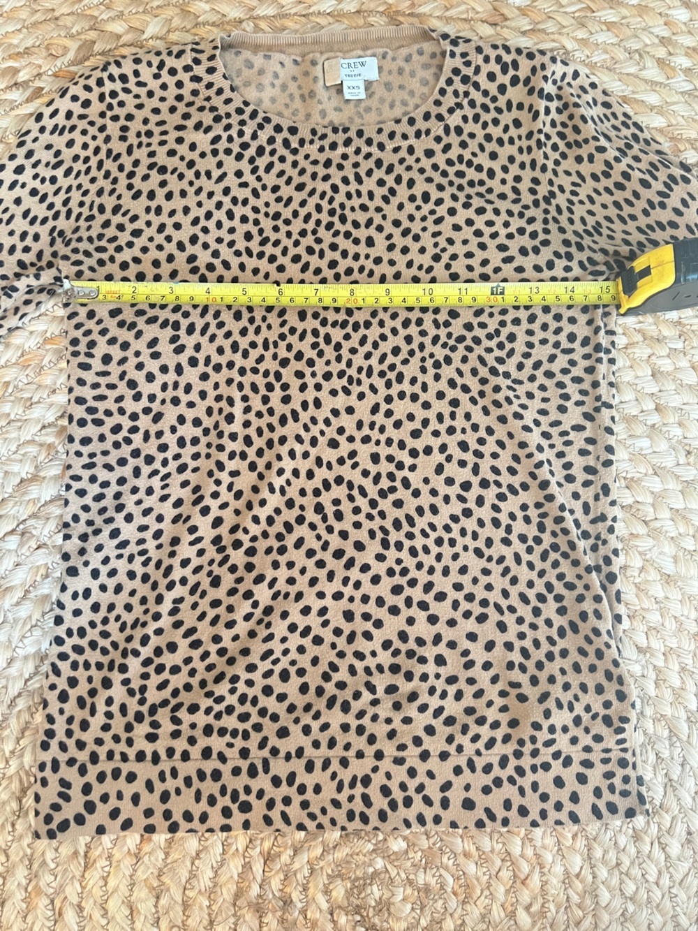 J.Crew Teddie Leopard Print Cotton Sweater XXS Tan Black Crewneck - Picture 8 of 8